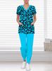 Leopard print print women's V-neck nursing suit, summer new casual suit, light and comfortable