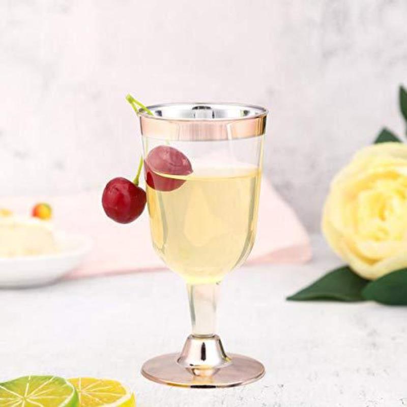 Disposable Plastic Gold Rim Wine Glass for Party Wedding 180ml KTY
