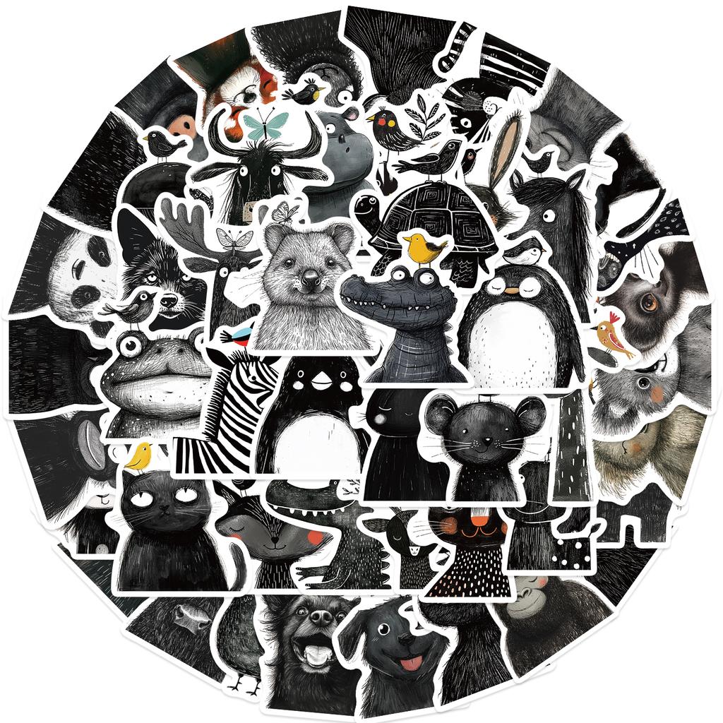 50pcs line Animals Stickers Simple Cartoon Stickers For Laptop Suitcase Skateboard Guitar Cartoon Stickers Kid Gift Toys