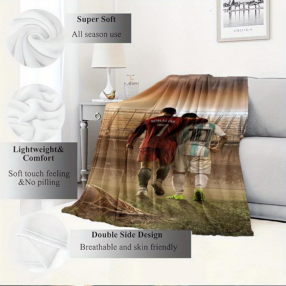 1pc Soccer Legends,Ronaldo Messi,SportsmanshipTheme Digital Printed Flannel Blanket, Super Soft Plush Fleece Bed Cover, Multi-Function Four