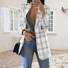 Women Suit Coat Lapel Long Sleeve Open Front Suit Jacket with Pockets Plaid Print Slim Fit Casual Business Outerwear