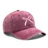 Pink Bow Adjustable Snapback Baseball Cap Washed Cotton Cap For Man Vintage Inelastic Sun Hat Perfect For Outdoor Sports