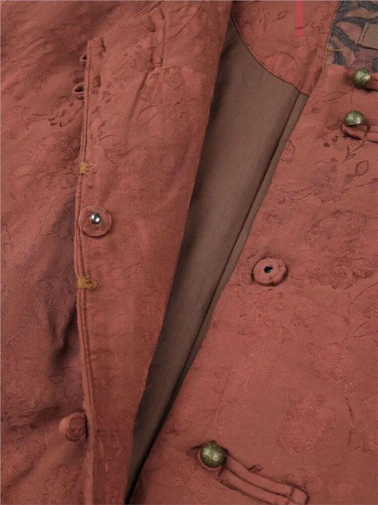 Johnature Женские винтажные жаккардовые парки с цветочным принтом плюс хлопковые парки на пуговицах с длинным рукавом и шалевым воротником, зимние парки в китайском стиле