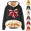 Women's Fashion Hooded Christmas Bowknot Printed Plush Warm Loose Pullover Sweatshirt