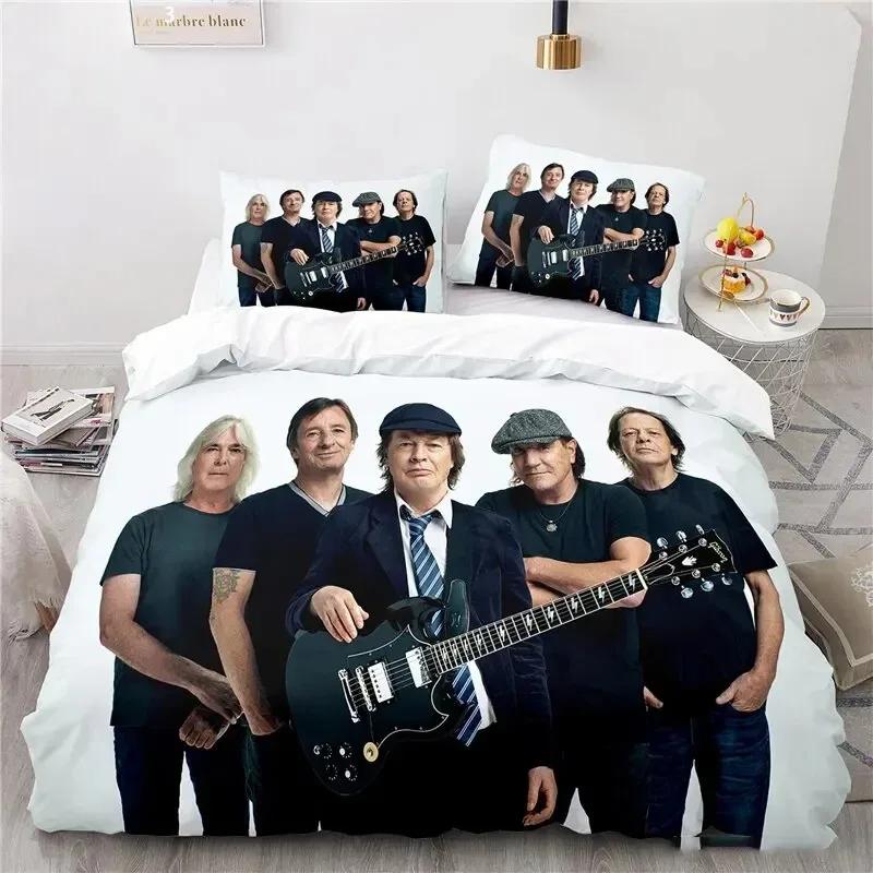 Комплект постельного белья Rock Band Ac Dc с 3D-печатью, пододеяльник для спальни, одинарный, полуторный, королевский размер, покрывало, домашний текстиль, 3 предмета