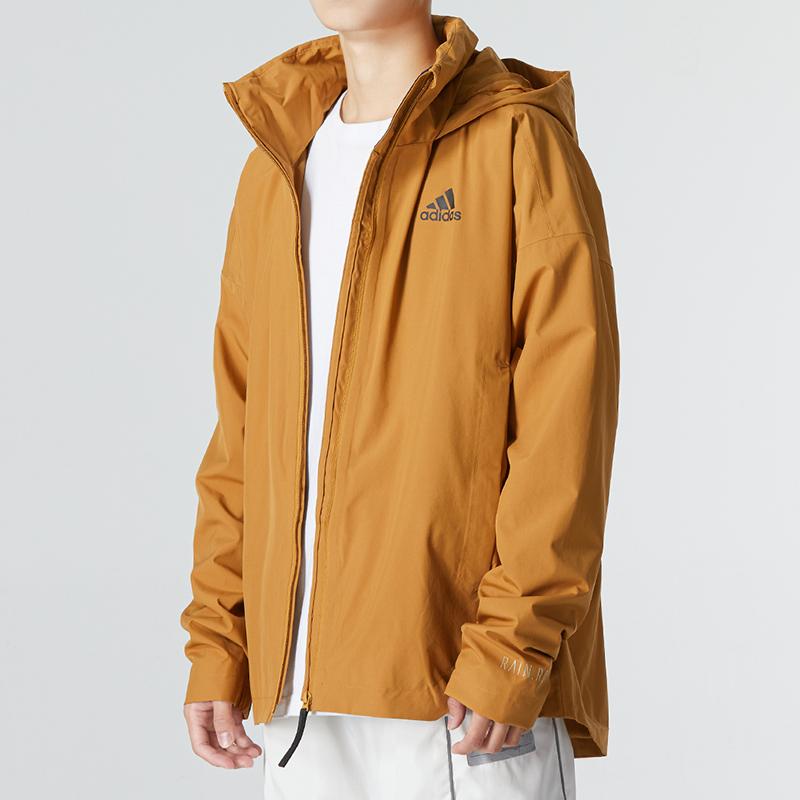 Adidas Traveer Водонепроницаемая тканая куртка с капюшоном и полосками с логотипом Мужская верхняя одежда Желтый HG6013