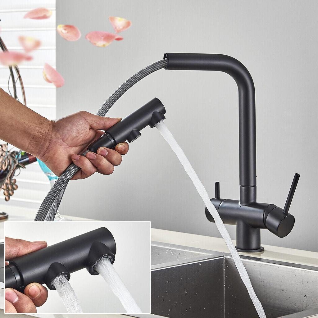 Кухонный выдвижной кран с фильтром, хромированный латунный кран-очиститель, вращение на 360 градусов, двойной распылитель, кран для питьевой воды, смеситель для раковины, сосуда