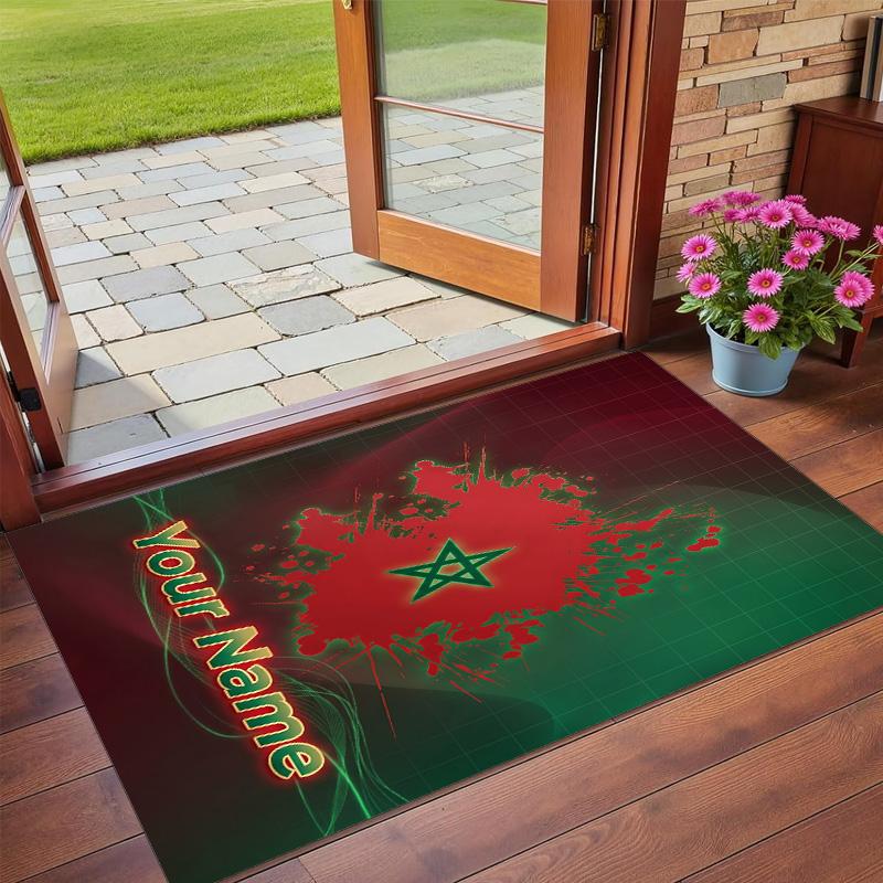 Crystal Velvet Rug Custom Name Text, Soft Non Slip Floor Mat Home DecorMorocco Football