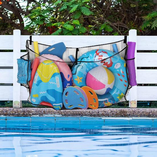Сетка для хранения игрушек для бассейна Органайзер для плавающих игрушек для бассейна с ремнями Держатель для игрушек для ограждения у бассейна для плавательного круга, плавательных палок, надувных мячей, плотов