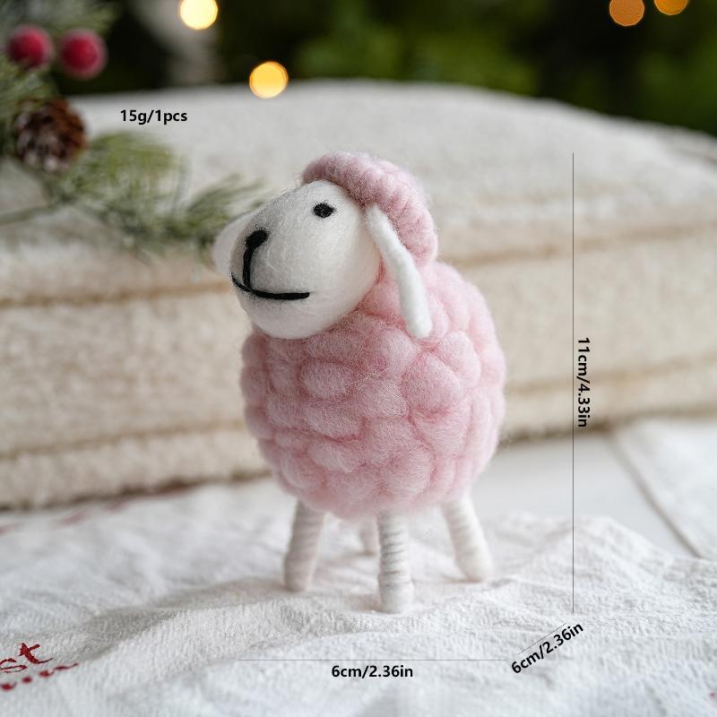 Miniature Wool Sheep Figurine 1Pcs Handmade Cute Felt Ornament for Xmas Holiday Home Living Room Decor