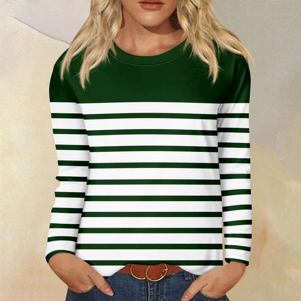 Рубашки с длинным рукавом для женщин, футболки в полоску с графическим принтом, блузки, повседневные базовые топы больших размеров, пуловеры
