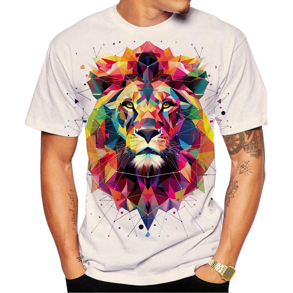 Новая модная мужская и женская детская футболка с круглым вырезом и 3D HD-принтом с геометрическим рисунком льва в уличном стиле унисекс