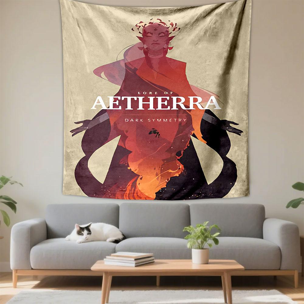Lore of Aetherra Dark Symmetry Tapestry Wall Hanging, Mystical Fantasy Artwork Poster, Gothic Wall Decor for Bedroom Living Room Dorm