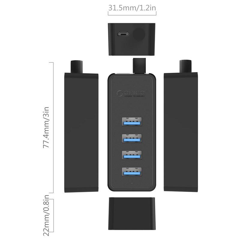 USB 3.0 хаб ORICO W5P-U3 - 4 порта и питание для расширения ноутбука