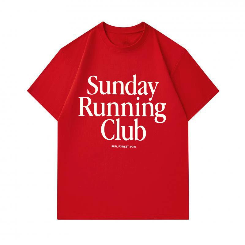 Men's 100% Cotton Crew Neck Short Sleeve T-Shirt, Sunday Running Club Letter Print Casual Comfy Tee, Breathable Daily Sport Fitness Top for Men