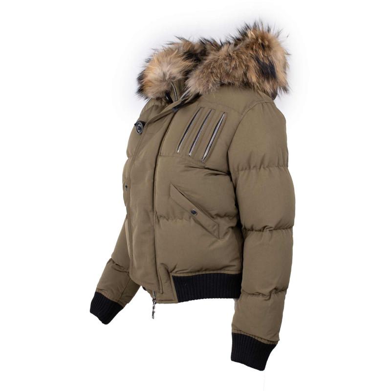 Женская стеганая куртка-пуховик с капюшоном из искусственного меха НОВЫЕ ДИЗАЙНЕРЫ