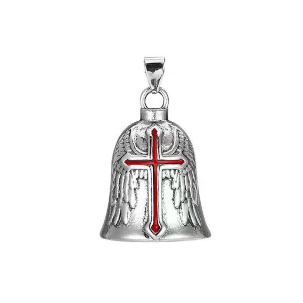 Vintage 3D Design Motorcycle Guardian Bell Retro Wing Design Cross Bell Punk Style Alloy Evil Spirit Trap Bell Men