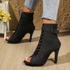 Fashion 2025 Soft Peep Toe Boots Female Shoes Platform For Latin Dancing Street Sexy Stilettos Booties Plus Size
