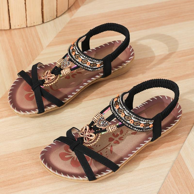 Fashion Retro Women's Sandals Flower Print Sewing Shoes Summer