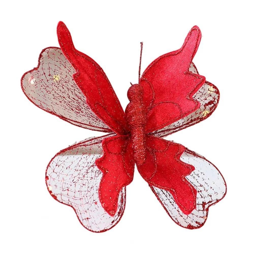 20cm Christmas Butterfly Ornament Glittered Vibrant Colors 3D Butterfly Decoration Fabric Decorative