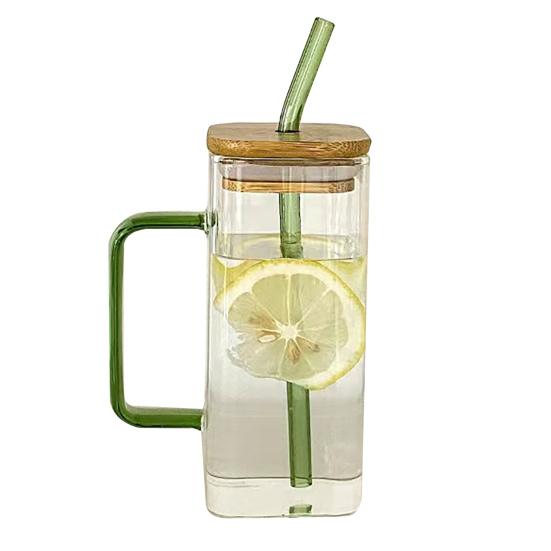 Квадратный стеклянный стакан с ручкой и крышкой 380 мл прозрачная кофейная чашка портативная банка для чая и молока для горячих и холодных напитков