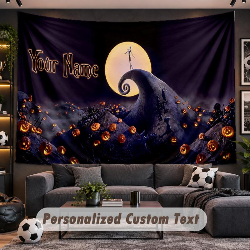 The Nightmare Before Christmas Jack Sally Personalized Tapestry Support Custom Name, Wall Art Home Decoration