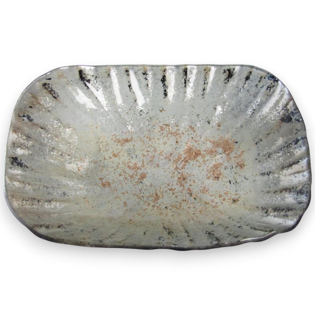 J-kitchens Large Oval Glass Dessert Plate, White and Gold, 19cm, by Sairan