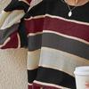 Women Sweater Round Neck Long Sleeve Knitted Tops Striped Print Loose Fit Soft Elastic Warm Winter Sweater