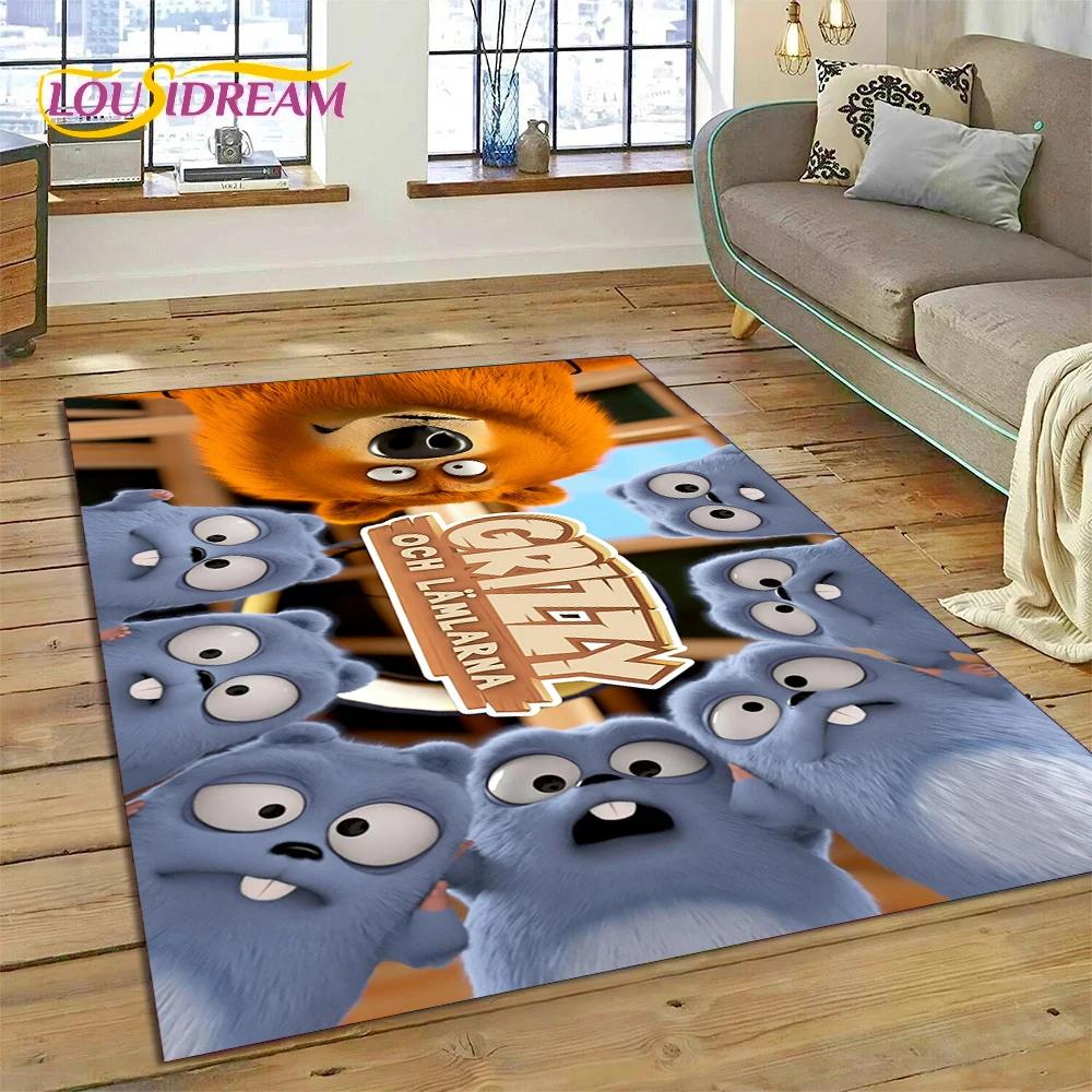 Cartoon Grizzy and The Lemmings Rug Carpet for Living Room Bedroom Home Decor,Floor Mat Non-slip Decoration for Sofa Doormat Kid