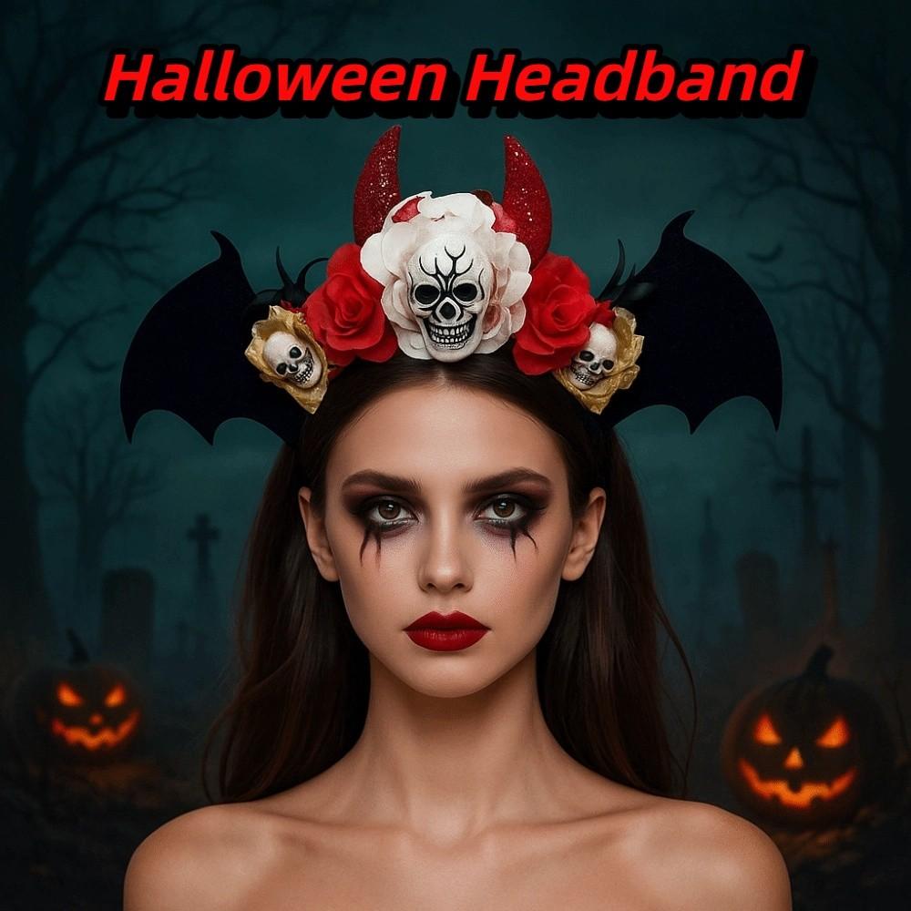 Gothic Halloween Skull Headband Simulation Flowers Day of The Dead Hairband Festive Decorations