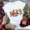 Kawaii Cartoon Merry Christmas Tree Graphics Women T-Shirts 90S Summer Short Sleeves Loose Round Neck Female Y2K Tops