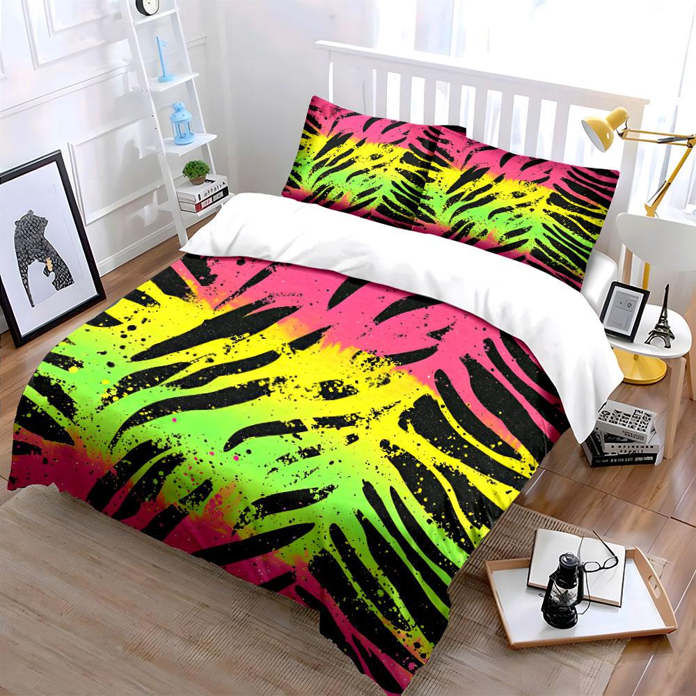 "Vibrant Zebra Pattern Bedding Set" kid's and adults' bedroom decor, Exquisite three-piece bedding set gift