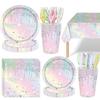 Набор одноразовой посуды Макарон Даймонд Радуга Тарелки Стаканы Декор для вечеринки по случаю дня рождения