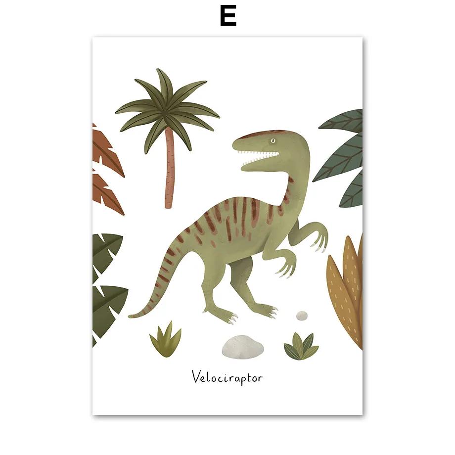 Dinosaur Tyrannosaurus Rex Triceratops Tree Cartoon Wall Art Canvas Painting Posters And Prints Wall Pictures Kids Room