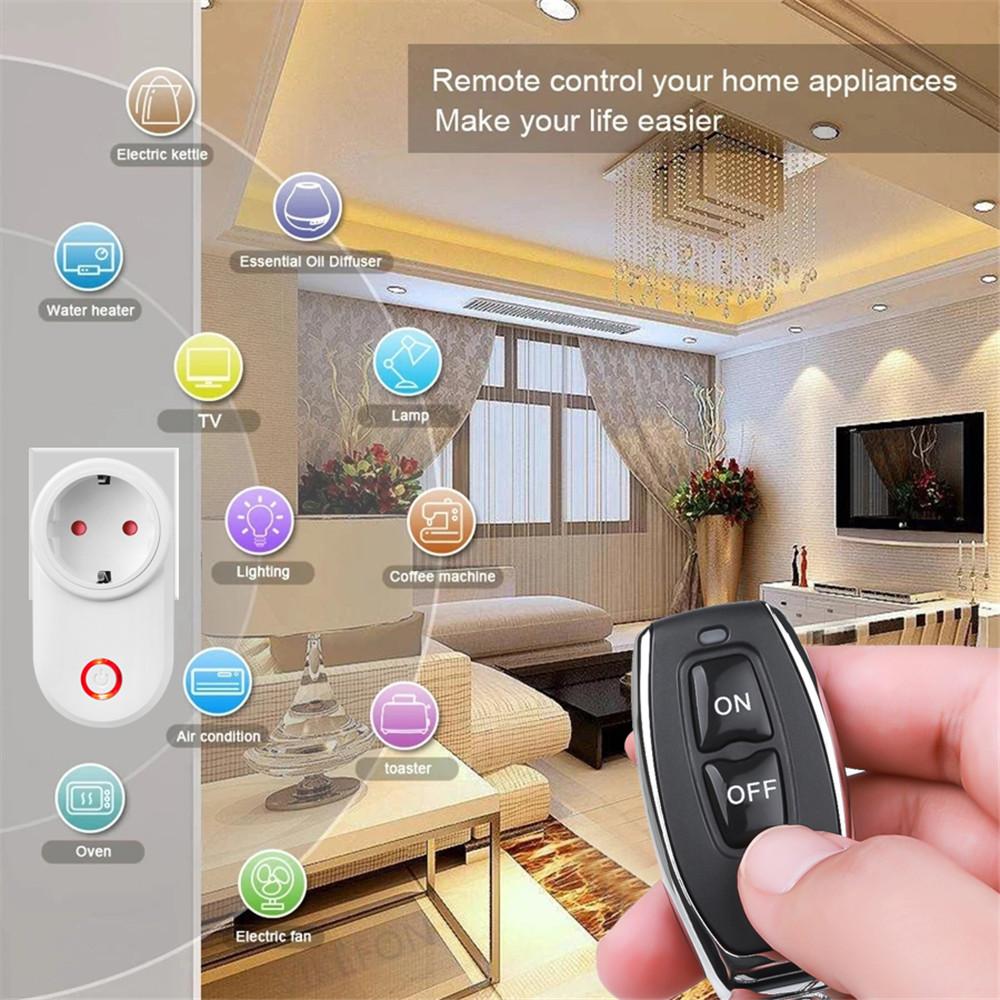 433MHz RF Remote Electric Smart Socket Switch with Remote Control 220V 15A EU Plug Universal ON/OFF Control for Home Appliance/Lamp/Fan Plug