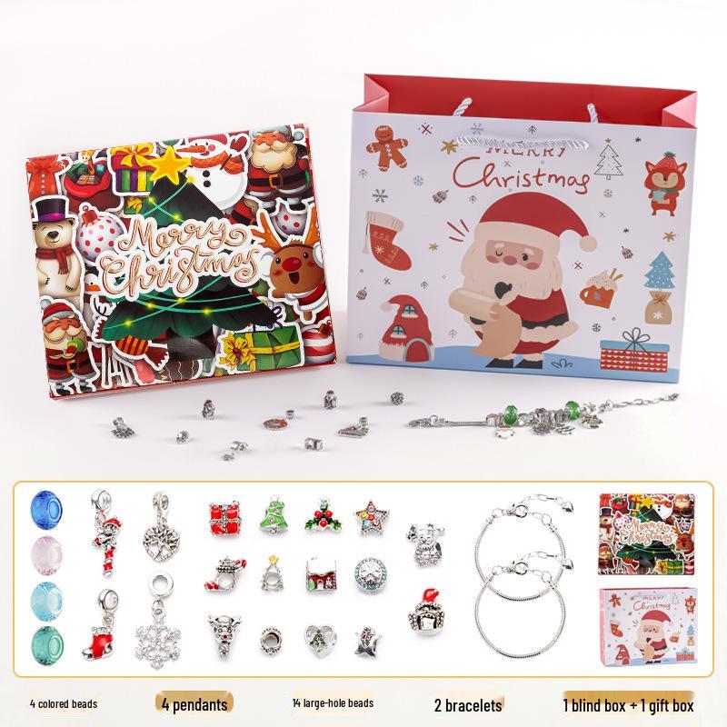 Рождественские украшения Адвент-календарь: Серьги-пусеты и ожерелье в подарочной коробке-сюрпризе