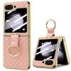 VIETAO Z Flip 6 Phone Case, Compatitable With Samsung Z Flip 6 Flip5 Flip4 Flip3 Case With Finger Ring, Woven PU Leather, Pink