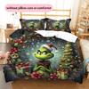 1PC Grinch pattern Bedding Quilt Set Quilt Cover Pillowcase Home Decoration Birthday Gift (1 * duvet cover + 2 * pillowcase, without core)