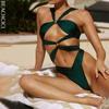 Women's One Piece Bikinis Summer Sexy Halter Neck Hollow Out Solid V Neck Slim Cutout Backless Holiday Beachwear