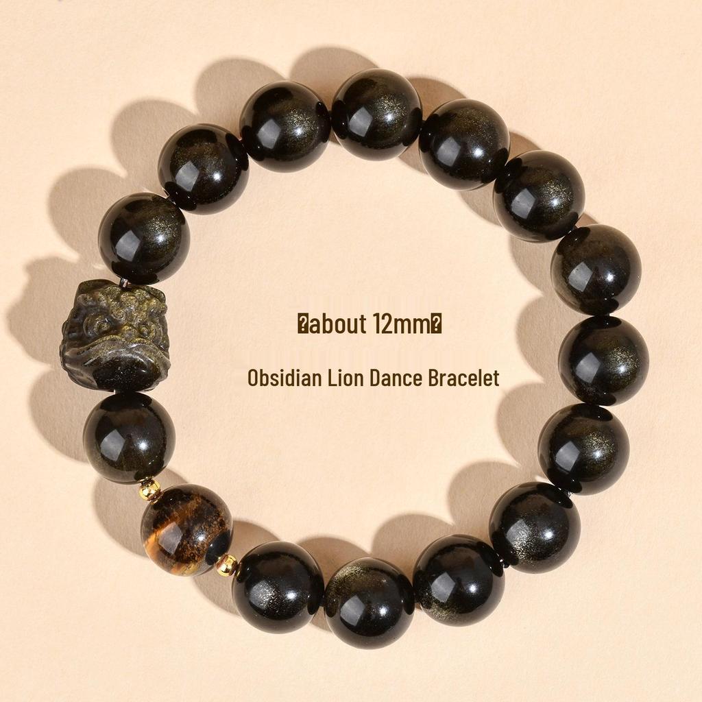 Браслет на одну петлю «Львиный танец» из обсидиана: Модный унисекс-бестселлер