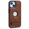 For iPhone 14 Magnetic Case Leather Phone Back Cover Waxy Texture Kickstand