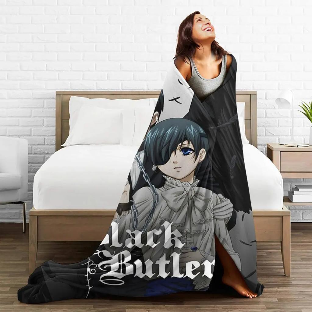 Black Butler Japanese Anime Kuroshitsuji Blankets Flannel Summer Breathable Soft Throw Blanket for Sofa Car Bedspread
