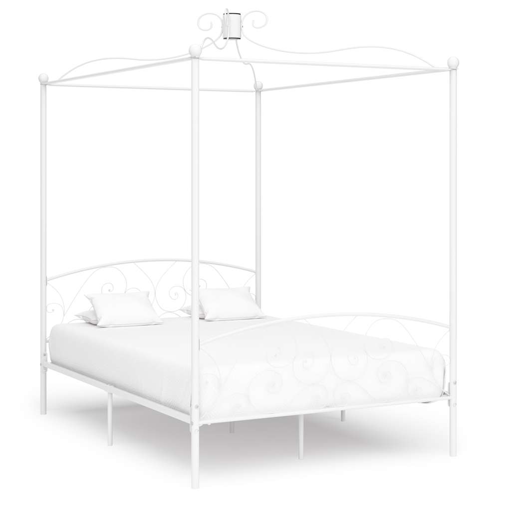 White Metal Canopy Bed Frame 140 x 200 cm