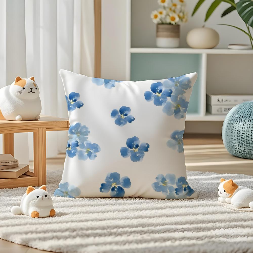 Elegant Blue Floral Pillow Case Silky elegant Comfort Sofa Bed Invisible zipper