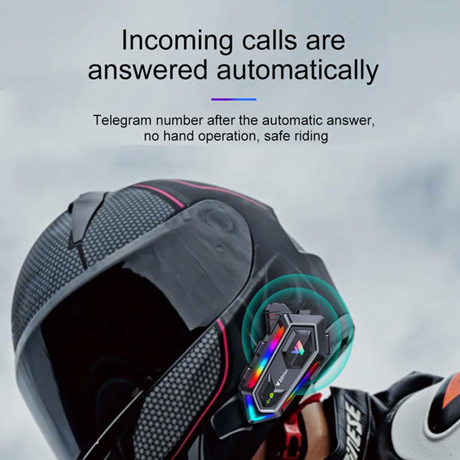 1/2x Motorcycle Helmet Intercom V5.3 Music Player Hands Free Call 1000mAh For 2 Rider Intercomunicador Moto Wireless Interphone