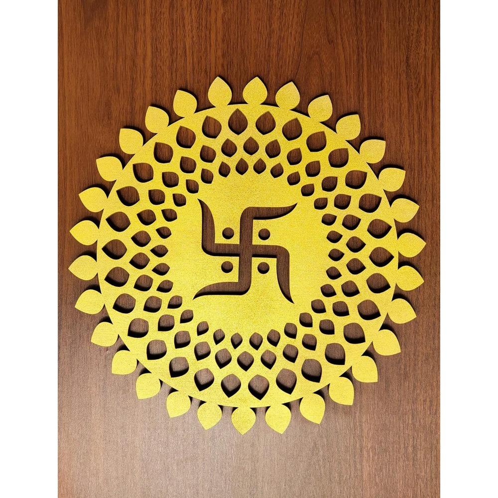 Decorative Metal Mandala Wall Art Home Decor Wooden OM Chakra Round Hanging for Living Room Bedroom Office Hotel Temple Gift