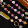 Vintage 18k Genuine Gold, Natural Stone and Agate Necklace and Earring Sets, Retro Long, Layered Personalized Sweater Chain