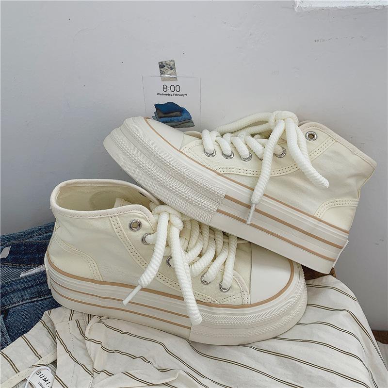 Осенние парусиновые кроссовки на платформе средней высоты для студентов, женские кроссовки для дофаминового подъема, спортивная и повседневная женская обувь