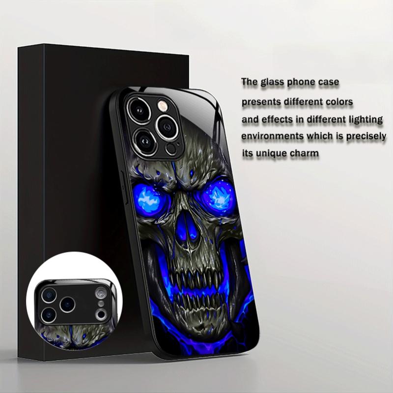 Темно-синий Череп Закаленное Стекло модные чехлы для телефона Для iphone 17 чехол Стеклянный Чехол для Телефона для iPhone 17 16 15 14 13 12 pm Pro Plus