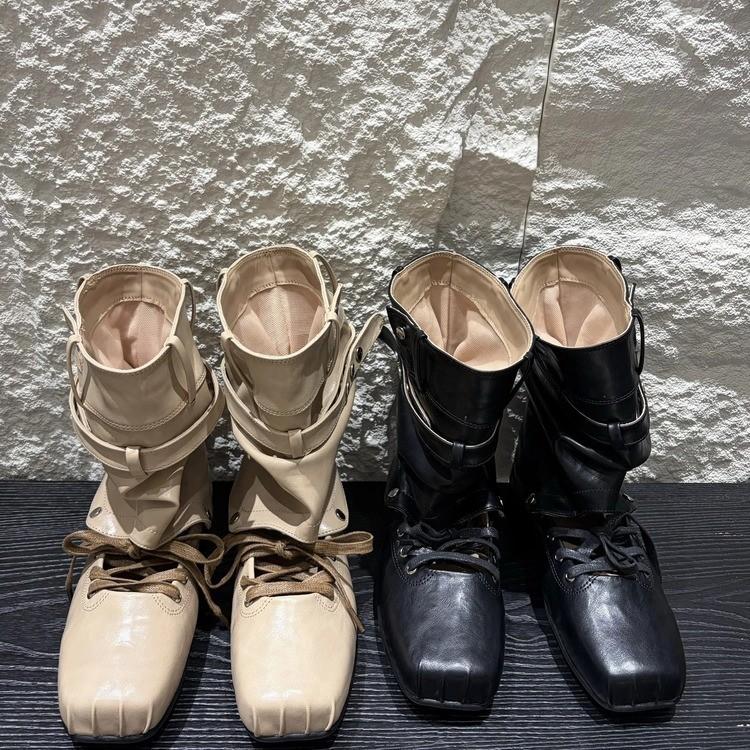 Niche versatile removable two-wear ballet single shoes women's short boots retro square head bow hollow cool boots